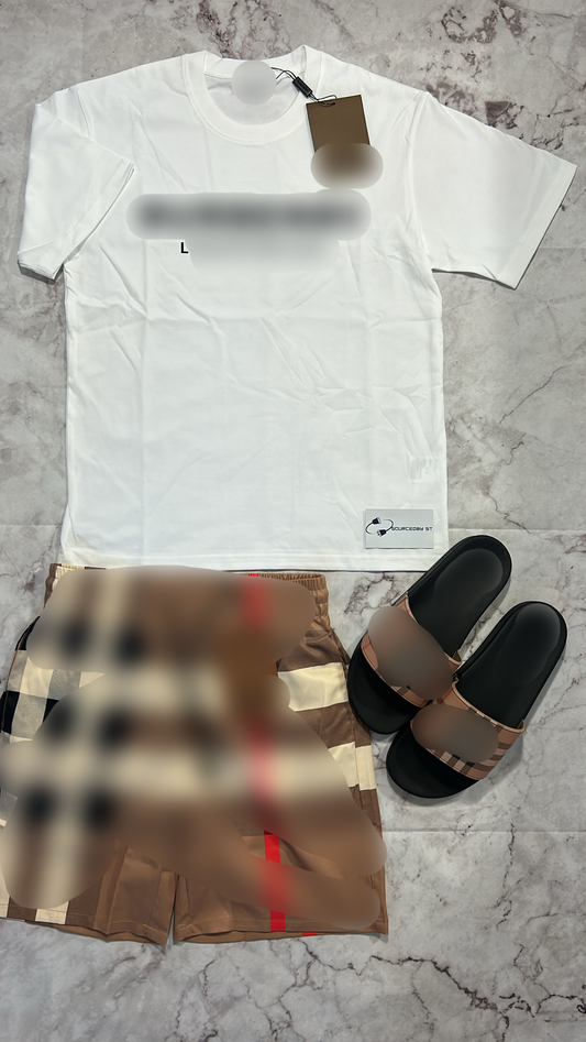 BB Shorts + Tee Shirt Set Mens BEIGE/WHITE